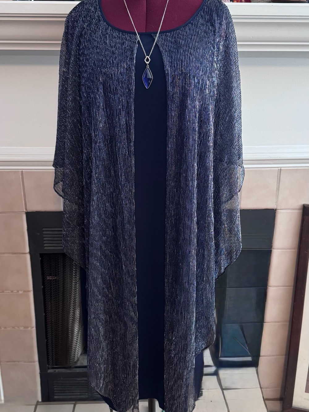 NEW Glamour Nights Blue and Silver Cocktail Dress with Matching Necklace